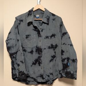 Kavu Tie Dye Button Up Shirt Gray Black Outdoor Flannel L
